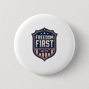 Macaron Rond 5 Cm T-Shirt Bouclier Patriotique Freedom First USA 177