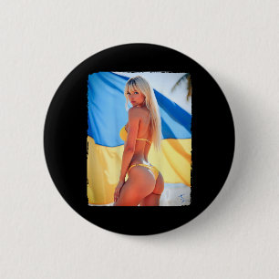 Macaron Rond 5 Cm T Shirt Byck Print - Y Fille Blonde En Bikini Et U
