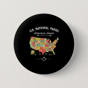 Macaron Rond 5 Cm T Shirt Carte Parcs Nationaux Camping Femmes Homme