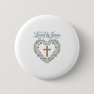 Macaron Rond 5 Cm T-shirt chrétien à croix florale aimé de Jésus Des