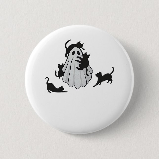 Macaron Rond 5 Cm T-shirt classique de chats noirs et fantômes (Devant)