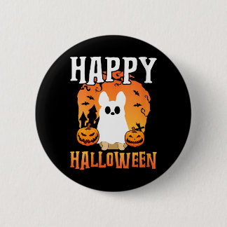 Macaron Rond 5 Cm T-shirt col V fantôme de chien Halloween heureux p