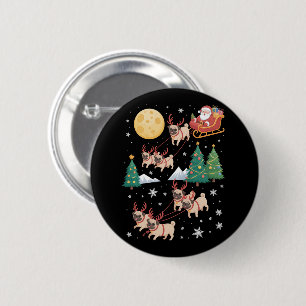 Macaron Rond 5 Cm T-shirt de Noël avec arbre pour chiens Pug, Xmas,