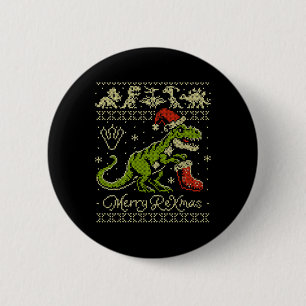 Macaron Rond 5 Cm T-shirt de Noël moche dinosaure - Noël drôle 