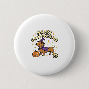 Macaron Rond 5 Cm T-shirt Happy Halloweenie Chien Teckel Sorcière_1