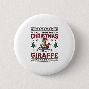 Macaron Rond 5 Cm T-Shirt Noël Girafe Chariot Drôle Vacances Des