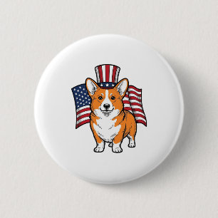 Macaron Rond 5 Cm T-shirt patriotique Corgi gravure vintage Design_1