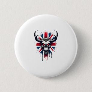 Macaron Rond 5 Cm T-Shirt Premium Drapeau Angleterre Crâne Britanniq