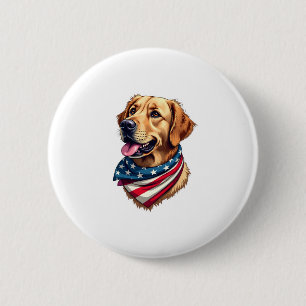 Macaron Rond 5 Cm T-shirt vintage à tête de Golden Retriever patriot
