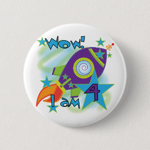Macaron Rond 5 Cm T-shirts et cadeaux 4e anniversaire Rocket Ship