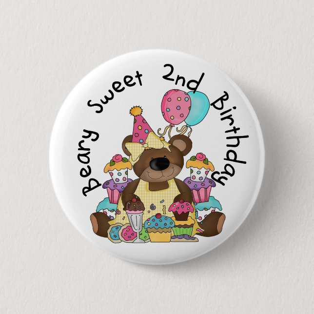 Macaron Rond 5 Cm T-shirts et cadeaux Beary Sweet 2e anniversaire (Devant)