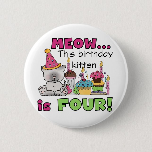 Macaron Rond 5 Cm T-shirts et cadeaux d'anniversaire 4th Kitten (Devant)