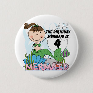 Macaron Rond 5 Cm T-shirts et cadeaux Mermaid 4th Birthday