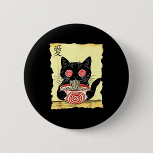 Macaron Rond 5 Cm T-shirts graphiques drôles japonais Ramen de chat