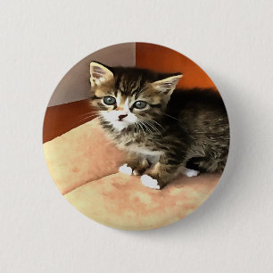 Macaron Rond 5 Cm Tabby Cat Kitten Portrait pour animaux