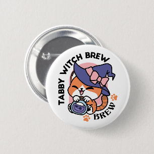Macaron Rond 5 Cm Tabby Witch Brew – Joli Design de Chat d'Halloween