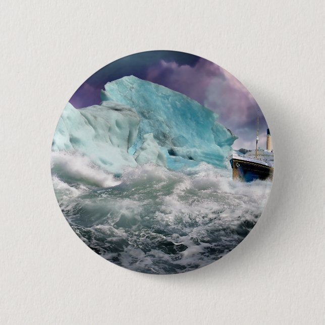 Macaron Rond 5 Cm Tableau Titanic et Iceberg RMS (Devant)