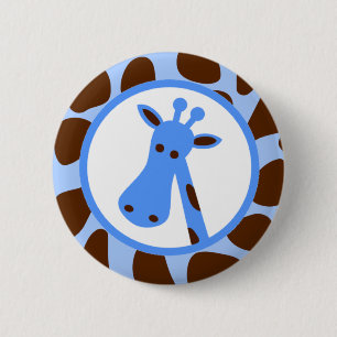 Macaron Rond 5 Cm Taches bleues et Brown de girafe et tête de giraf