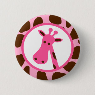 Macaron Rond 5 Cm Taches roses et Brown de girafe et tête de girafe
