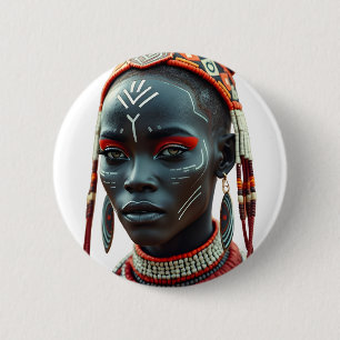 Macaron Rond 5 Cm Tag de beauté tribale africaine de Regal   Afrocen