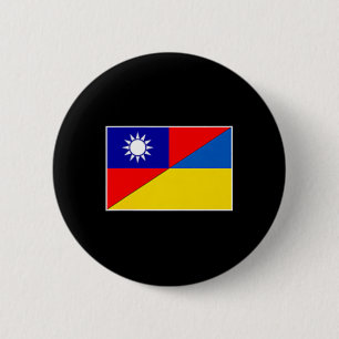 Macaron Rond 5 Cm Taïwan Drapeau Ukraine Taïwanais Ukrainien Soutien
