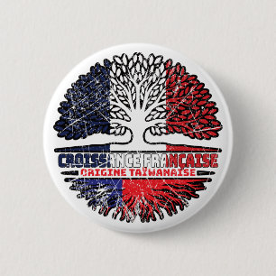 Macaron Rond 5 Cm Taïwanais Taïwan Français France Drapeau Racines d