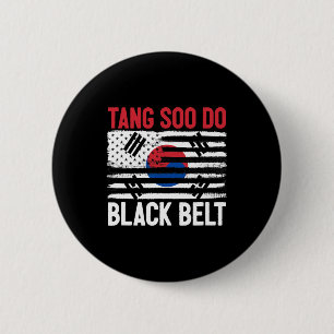 Macaron Rond 5 Cm Tang Soo Do Black Belt Karate Fighter Coréen Marti
