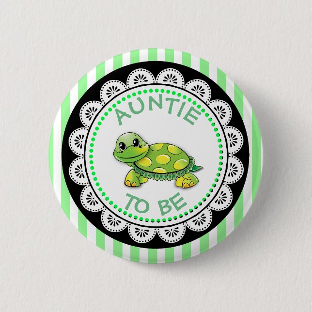 Macaron Rond 5 Cm Tante à être Baby shower Bouton Tortue thème (Devant)