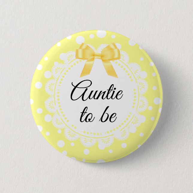 Macaron Rond 5 Cm Tante À Être Jaune Polka Point Douche Bouton (Devant)