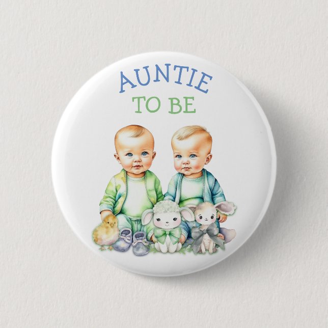 Macaron Rond 5 Cm Tante personnalisée pour être Baby shower jumeaux (Devant)