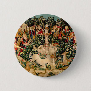Macaron Rond 5 Cm Tapisseries Unicorne Trouvé Légende Mythe Art médi