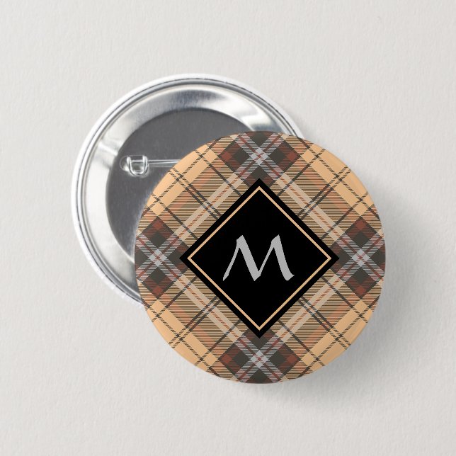 Macaron Rond 5 Cm Tartan beige et Brown (Devant & derrière)