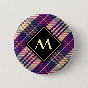 Macaron Rond 5 Cm Tartan mauve, or et bleu