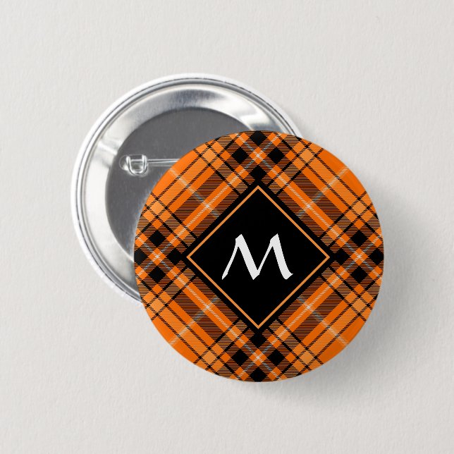 Macaron Rond 5 Cm Tartan orange d'Halloween (Devant & derrière)