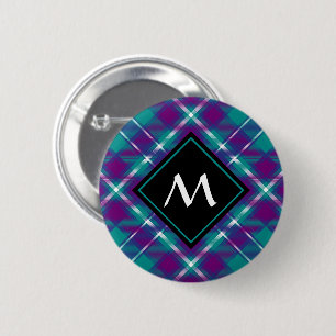 Macaron Rond 5 Cm Tartan vert de mer, violet et bleu