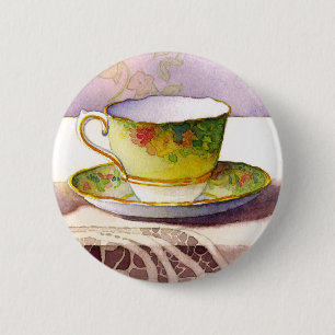 Macaron Rond 5 Cm Tasse de thé 0001 sur le bouton de dentelle