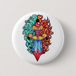 Macaron Rond 5 Cm Tatouage de Dagger d'incendie et d'eau