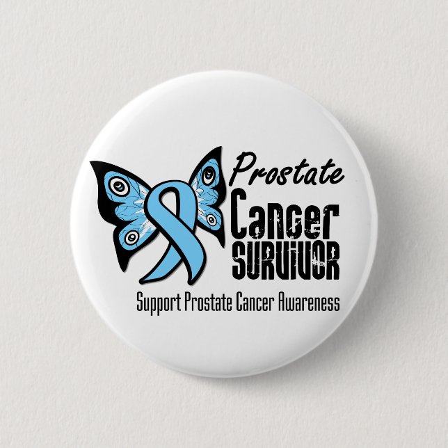 Macaron Rond 5 Cm Tatouage Papillon Prostate Cancer Survivant (Devant)
