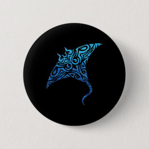 Macaron Rond 5 Cm Tatouage polynésien hawaïen de la tribu Manta Ray 