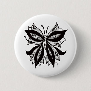 Macaron Rond 5 Cm Tatouage Tribal Noir Et Blanc Papillon