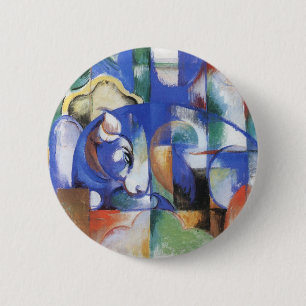 Macaron Rond 5 Cm Taureau couché par Franz Marc, Art cubisme vintage
