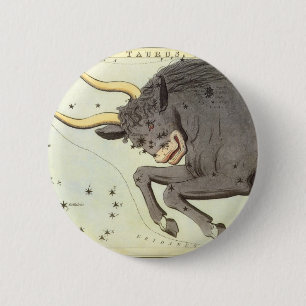 Macaron Rond 5 Cm Taurus Bull, le miroir Vintage de la constellation