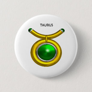 MACARON ROND 5 CM TAURUS /GOLD,GREEN EMERALD ZODIAC SIGN JEWEL