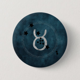 Macaron Rond 5 Cm Taurus la constellation zodiaque taureau turquoise