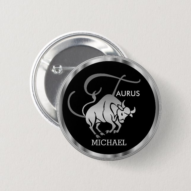 Macaron Rond 5 Cm Taurus ♉ l'Horoscope Bull - Zodiac (Devant & derrière)