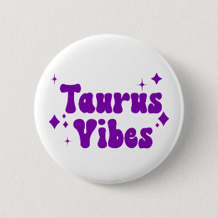 Macaron Rond 5 Cm Taurus Vibes Zodiac Astrology Purple Stars Button