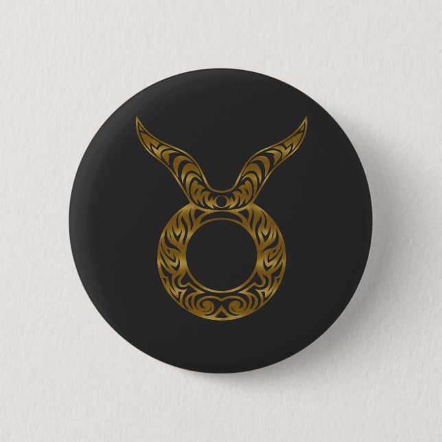 Macaron Rond 5 Cm Taurus Zodiac - Or tribal (Devant)