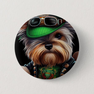 Macaron Rond 5 Cm Tchiène Terrier Chien Conduisant un Vélo Saint-Pat