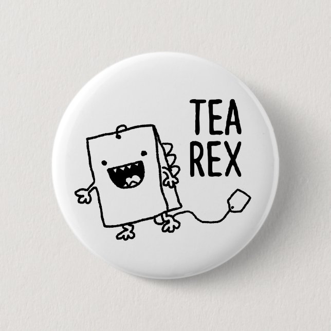 Macaron Rond 5 Cm Tea Rex Tea Sac Drôle Pun Carton (Devant)