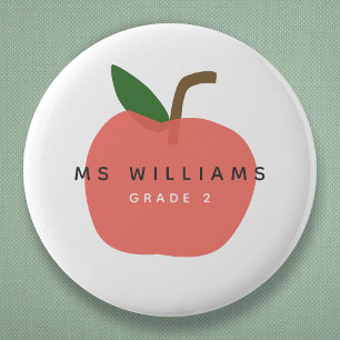 Macaron Rond 5 Cm Teacher Apple Custom Grade Name Cute Modern Fun